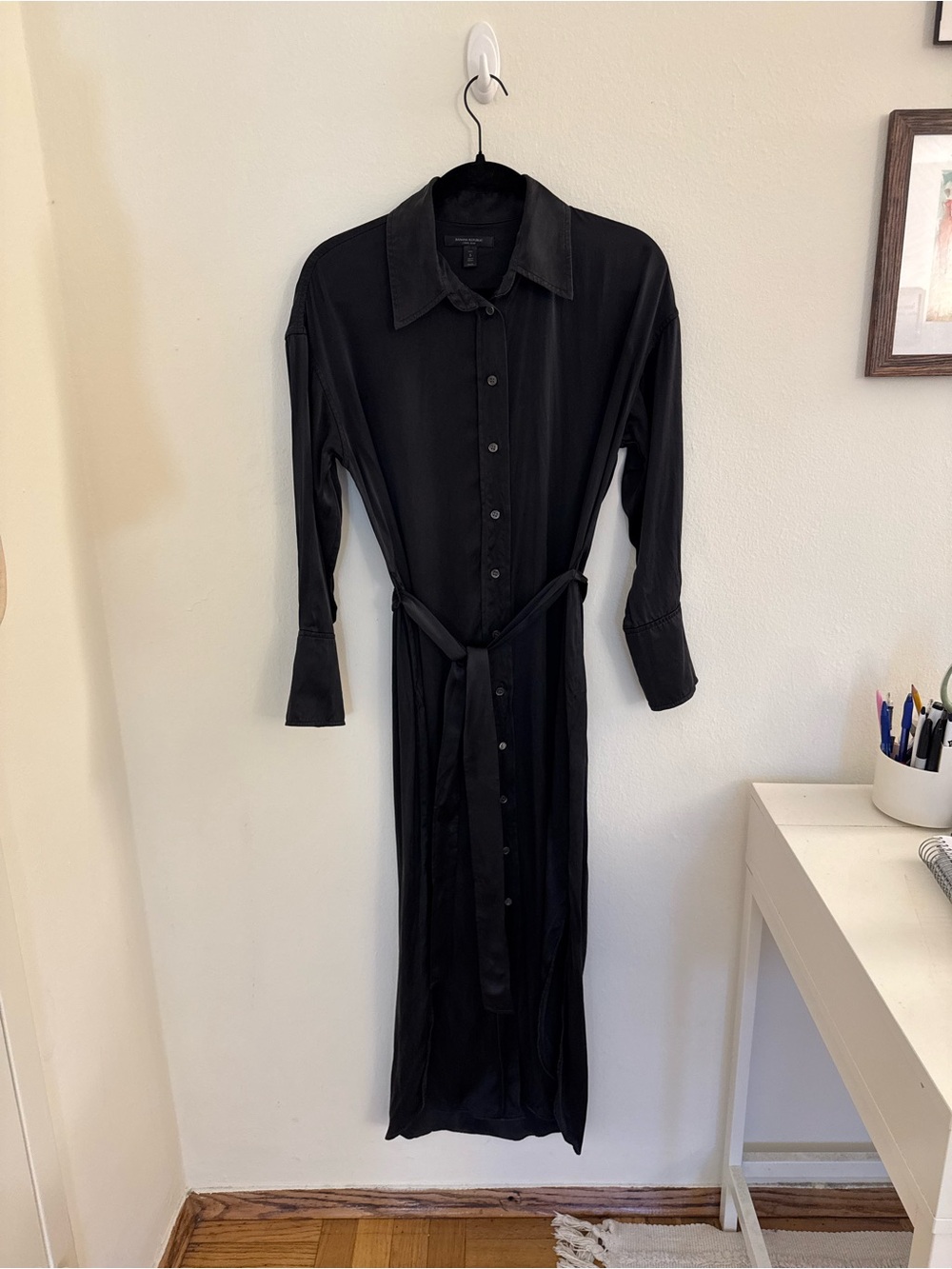 Banana Republic 100% Silk Black/Blue Shirt Dress | Petite S